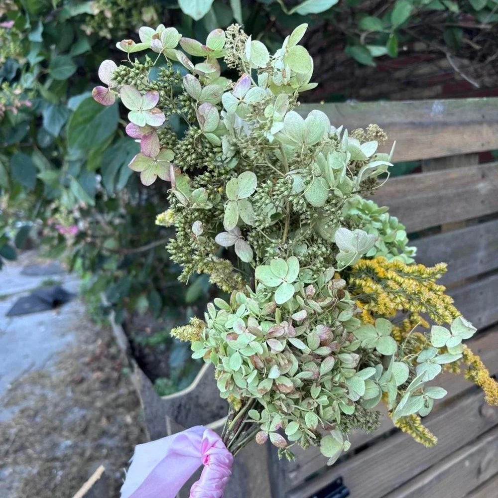 Preserved Goldenrod and Hydrangea Bouquet Real Dried Wildflower Farmhouse Decor